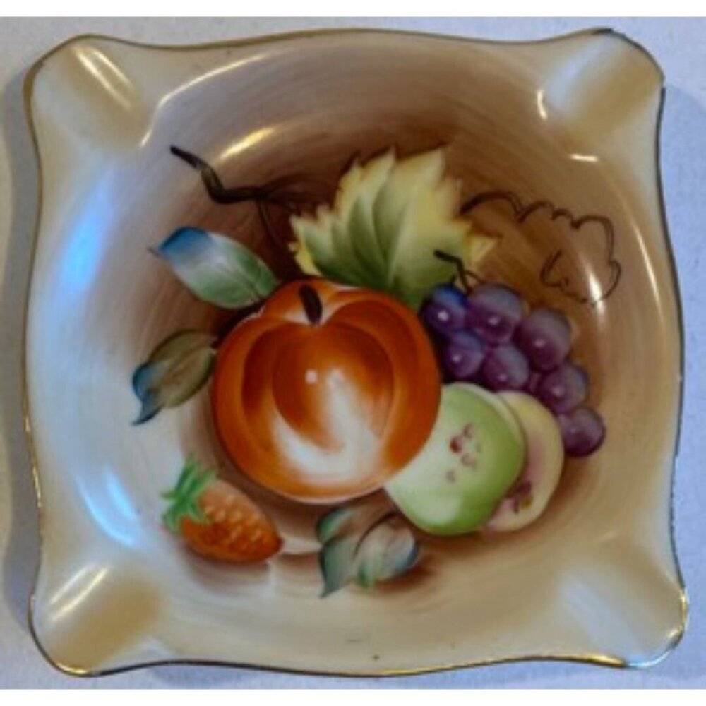 Vintage ARCO Dallas Porcelain Japan Floral Collectible Square Ashtray Fruit